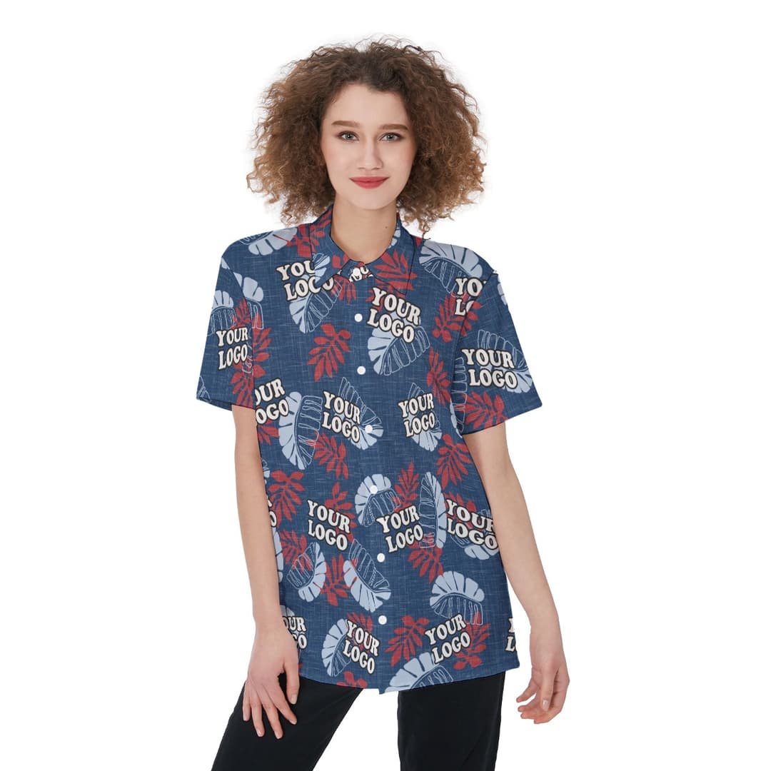 Custom Logo Navy Women's Hawaiian Shirt