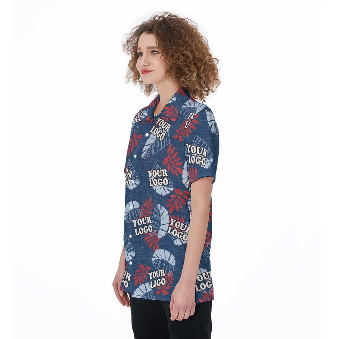 Custom Logo Navy Women's Hawaiian Shirt