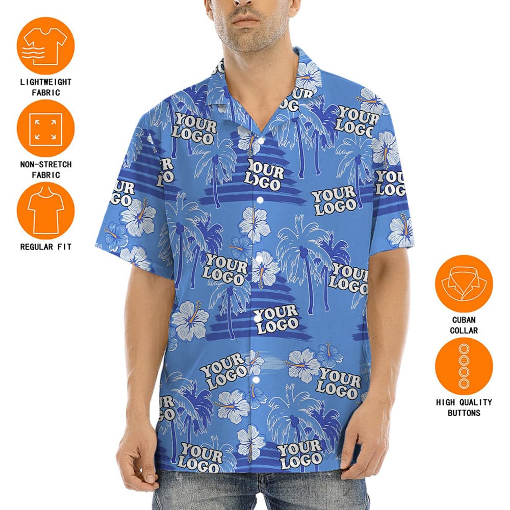 Custom Logo Tropical Blue Hawaiian Shirt