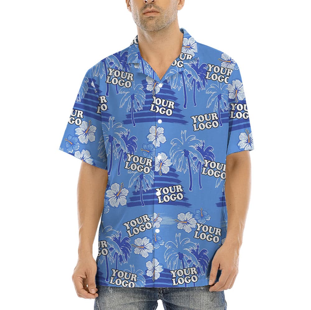Custom Logo Tropical Blue Hawaiian Shirt (4)
