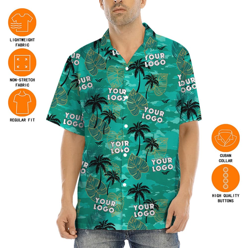 Custom Logo Tropical Green Aloha Shirt