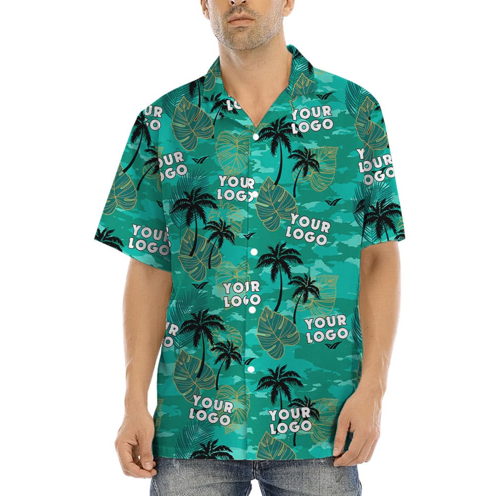 Custom Logo Tropical Green Aloha Shirt (4)