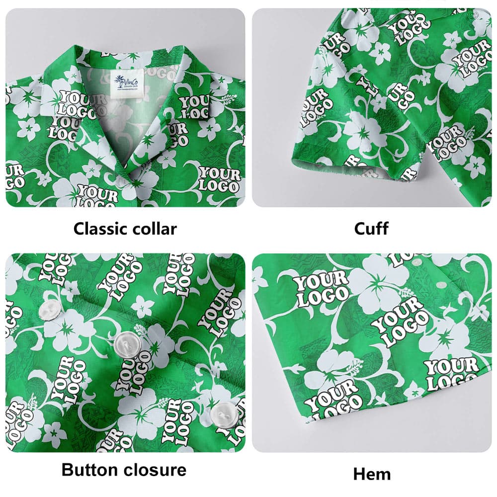 Custom Logo Vintage Hibiscus Green Hawaiian Shirt