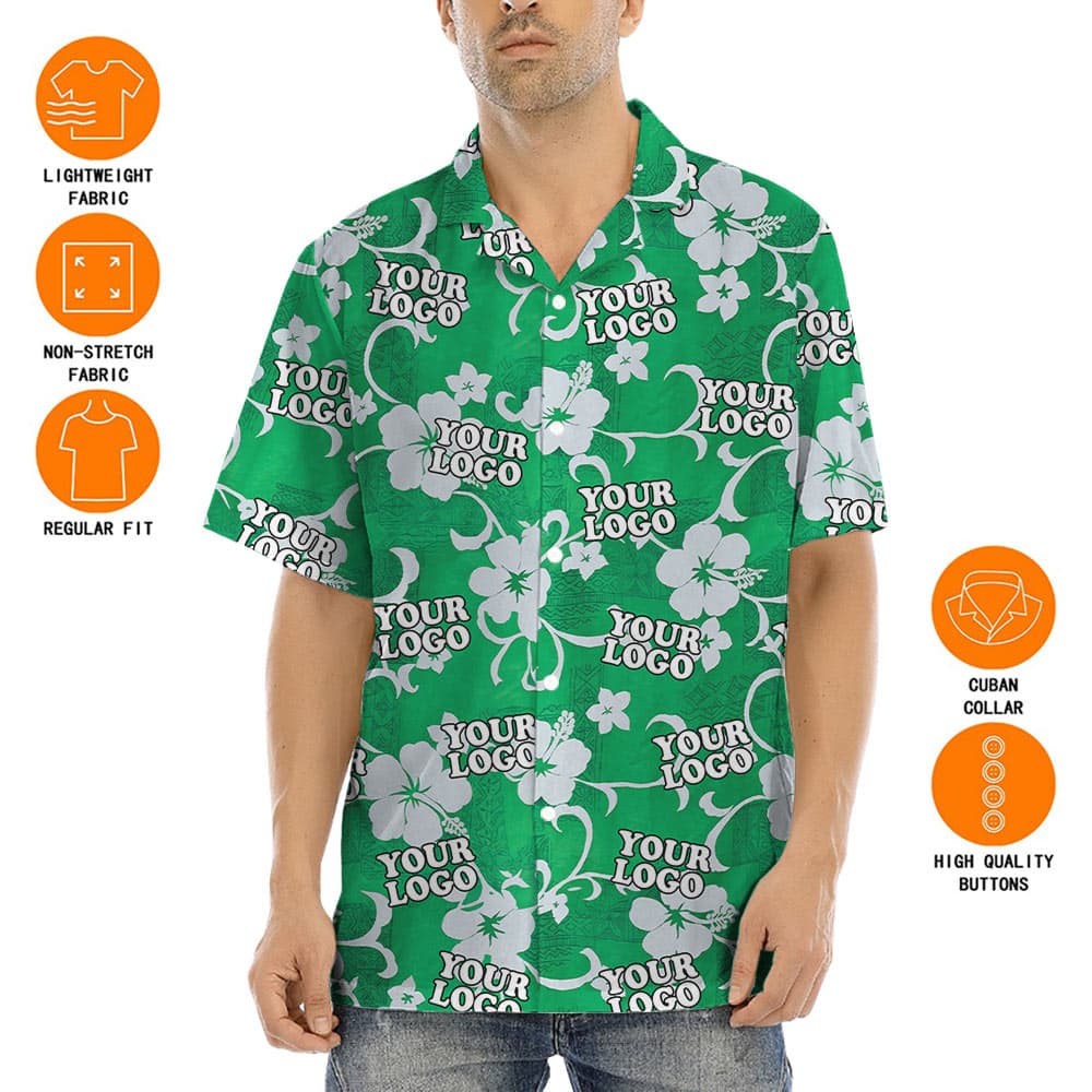 Custom Logo Vintage Hibiscus Green Hawaiian Shirt