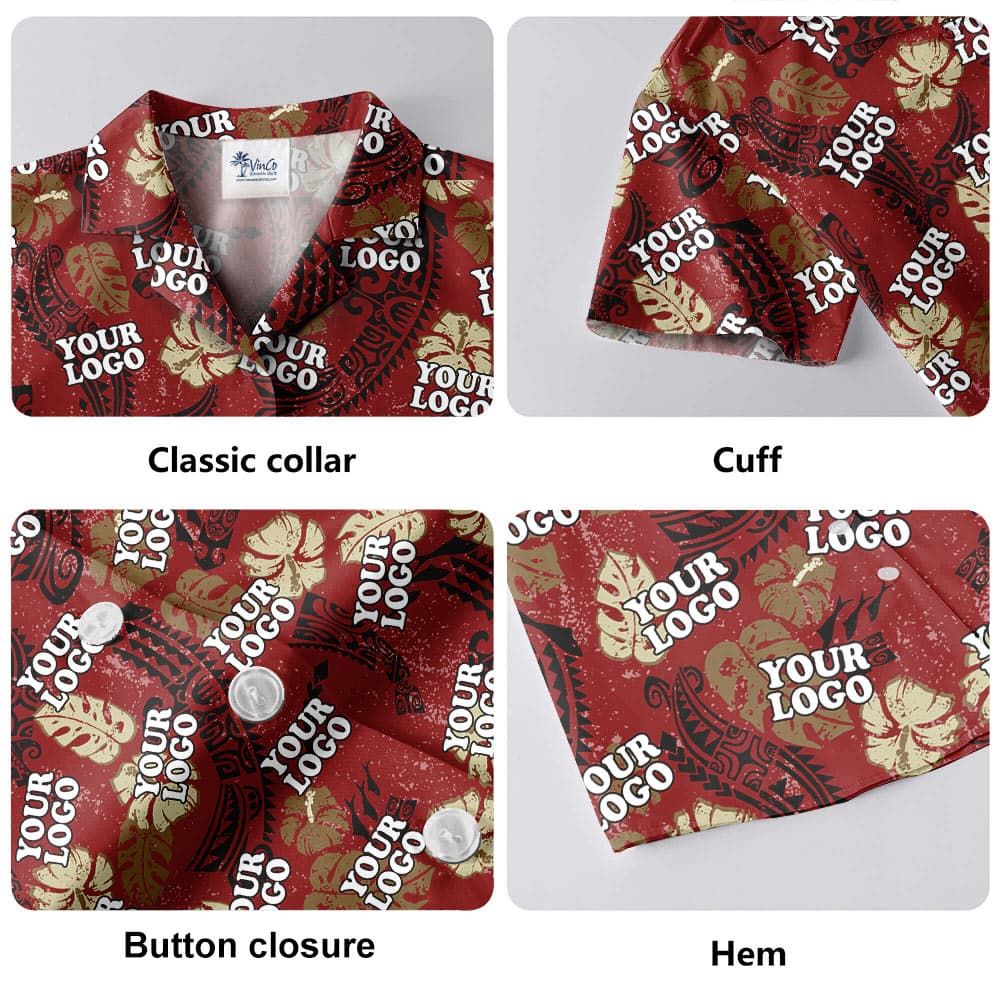 Custom Logo Vintage Red Aloha Shirt