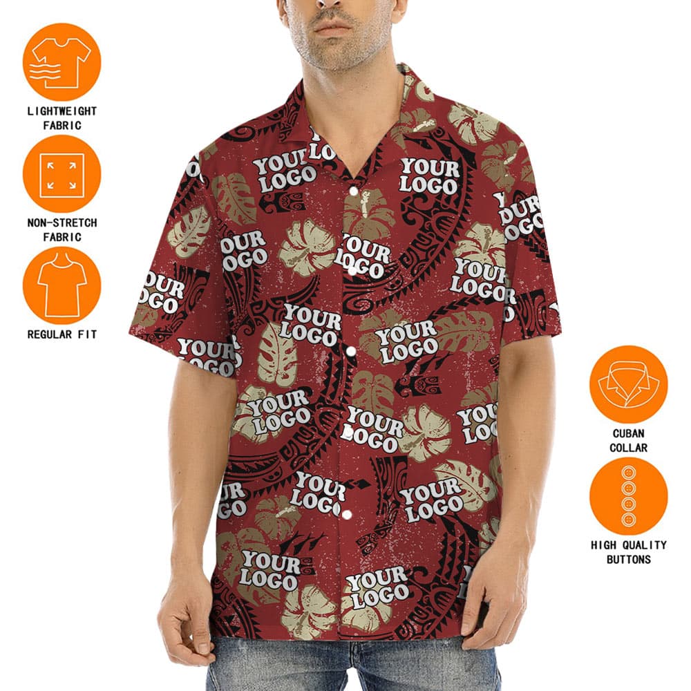 Custom Logo Vintage Red Aloha Shirt