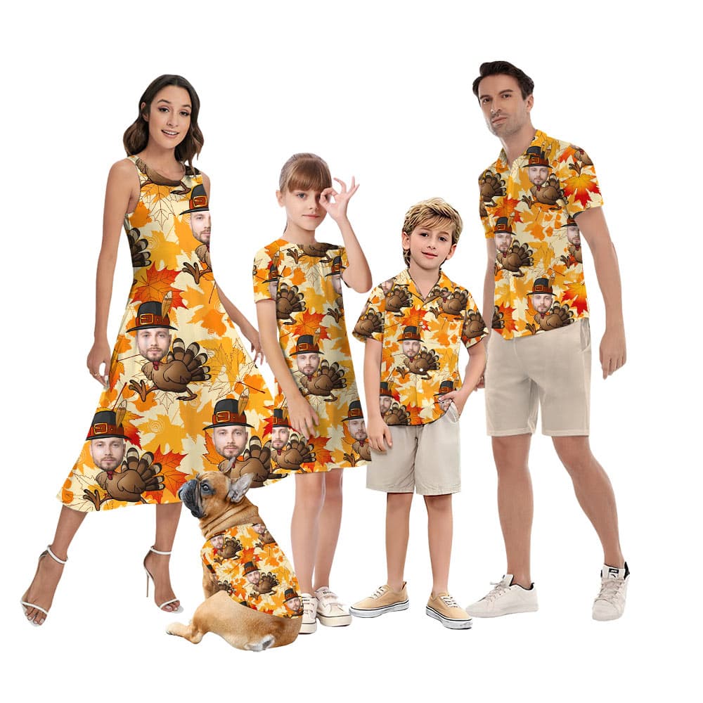 Funny Custom Face Turkey Thanksgiving Matching Family Hawaiian Outfits
