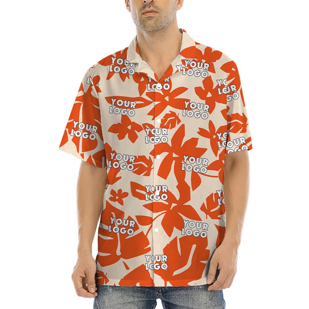 Orange Hawaiian Shirt With Custom Company Logo (2)