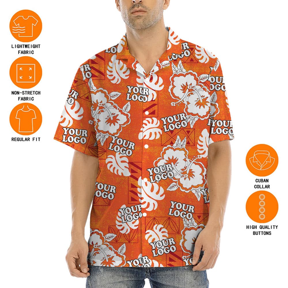 Vintage Hibiscus Orange Hawaiian Shirt With Custom Logo