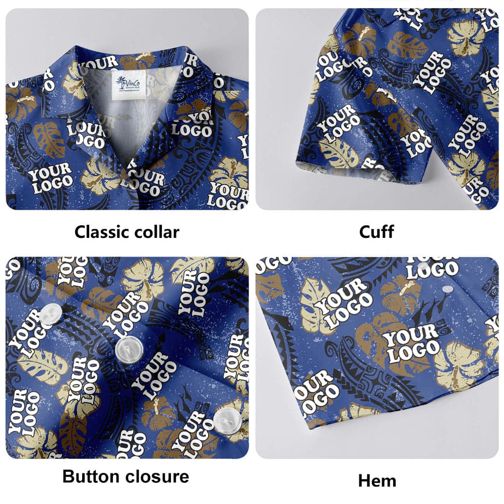 Vintage Navy Hawaiian Shirt With Custom Company Logo