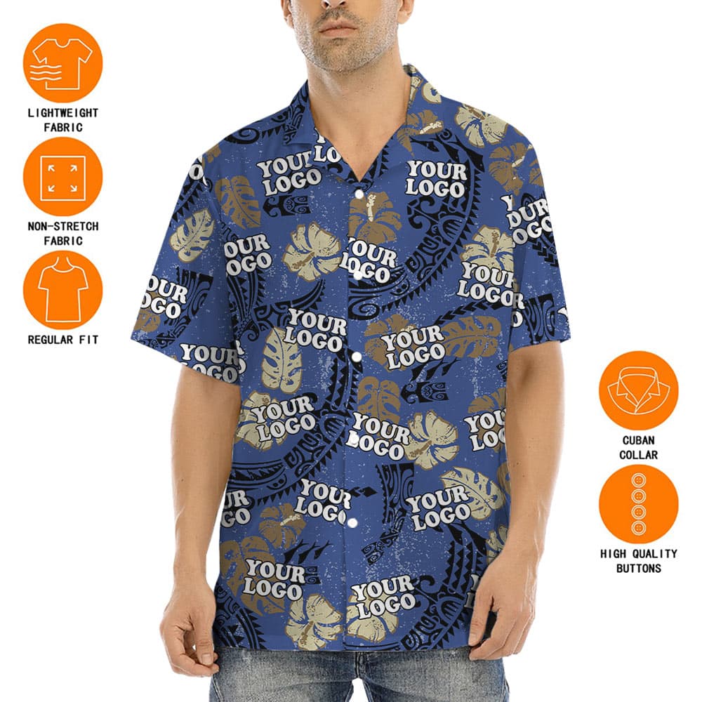 Vintage Navy Hawaiian Shirt With Custom Company Logo