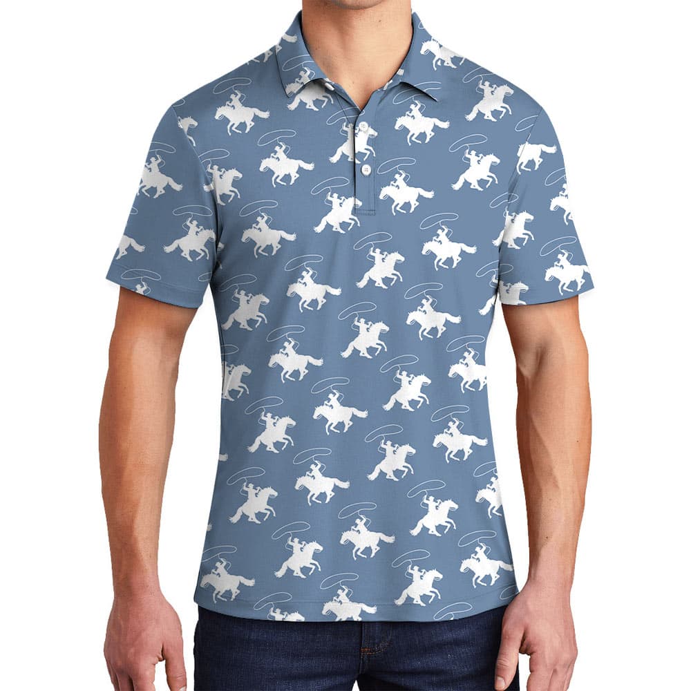 Classic Cowboy Blue Hawaiian Polo Shirt