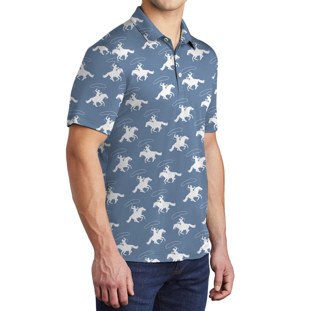 Classic Cowboy Blue Hawaiian Polo Shirt
