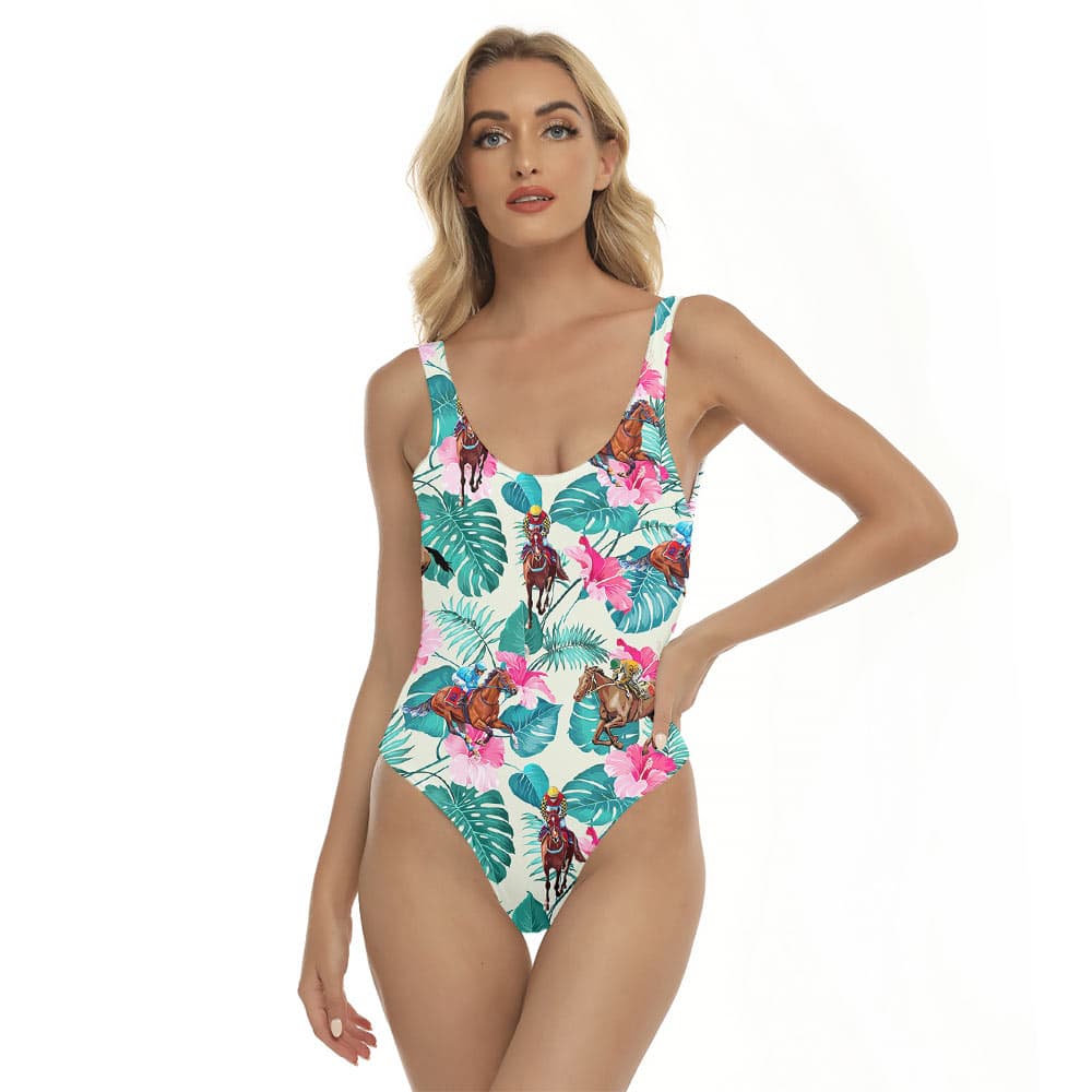 Cool Horse Racing Floral Hawaiian Swimsuit