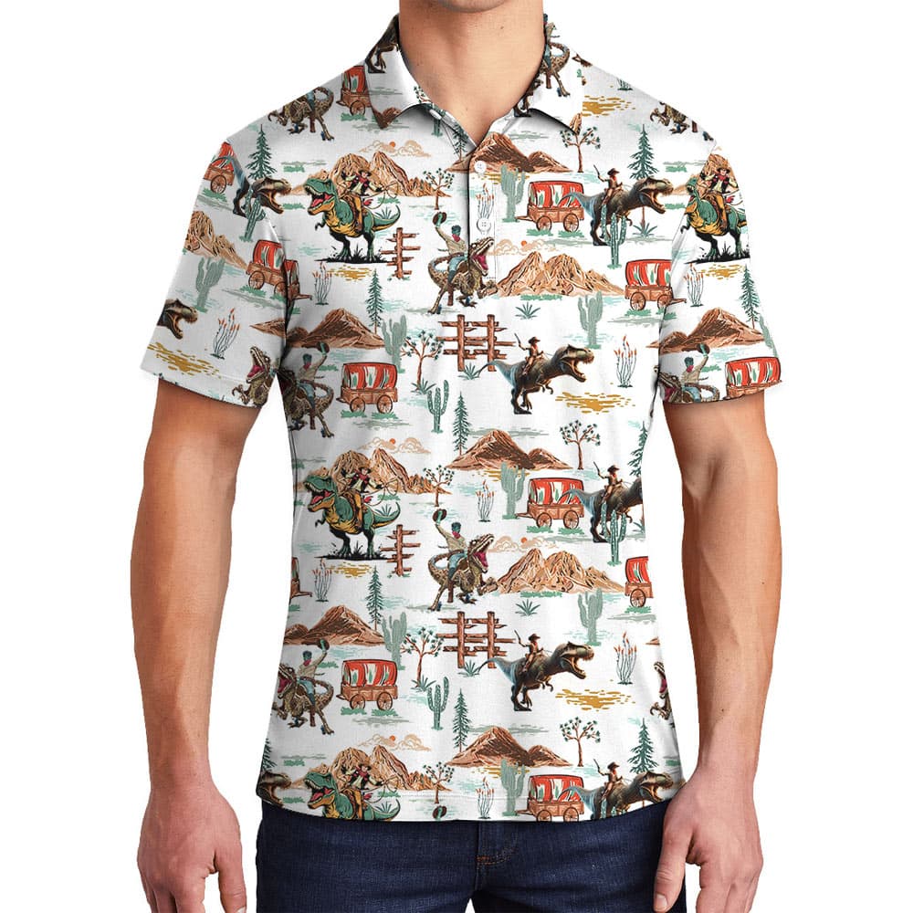 Cowboy Dinosaur Hawaiian Polo Shirt