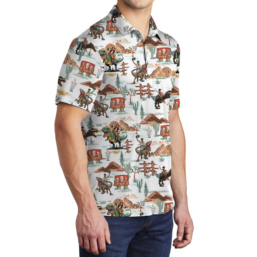 Cowboy Dinosaur Hawaiian Polo Shirt