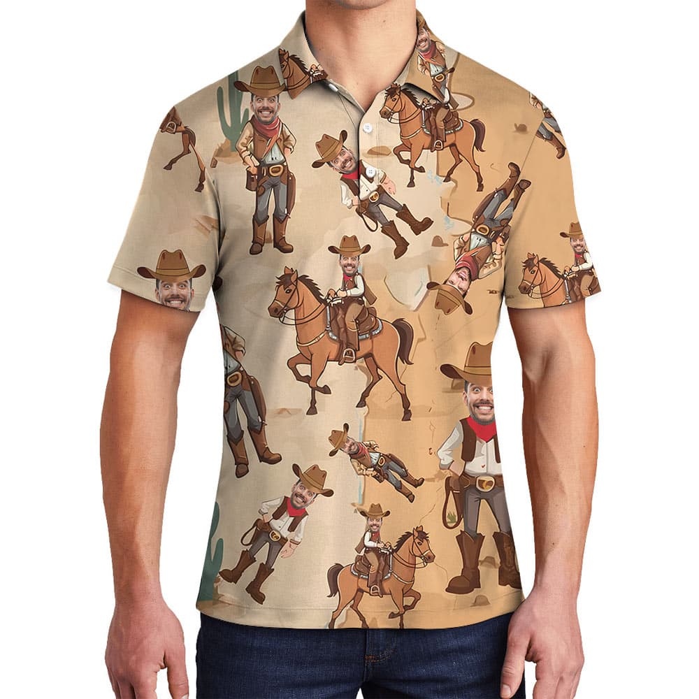 Custom Face Western Cowboy Hawaiian Polo Shirt