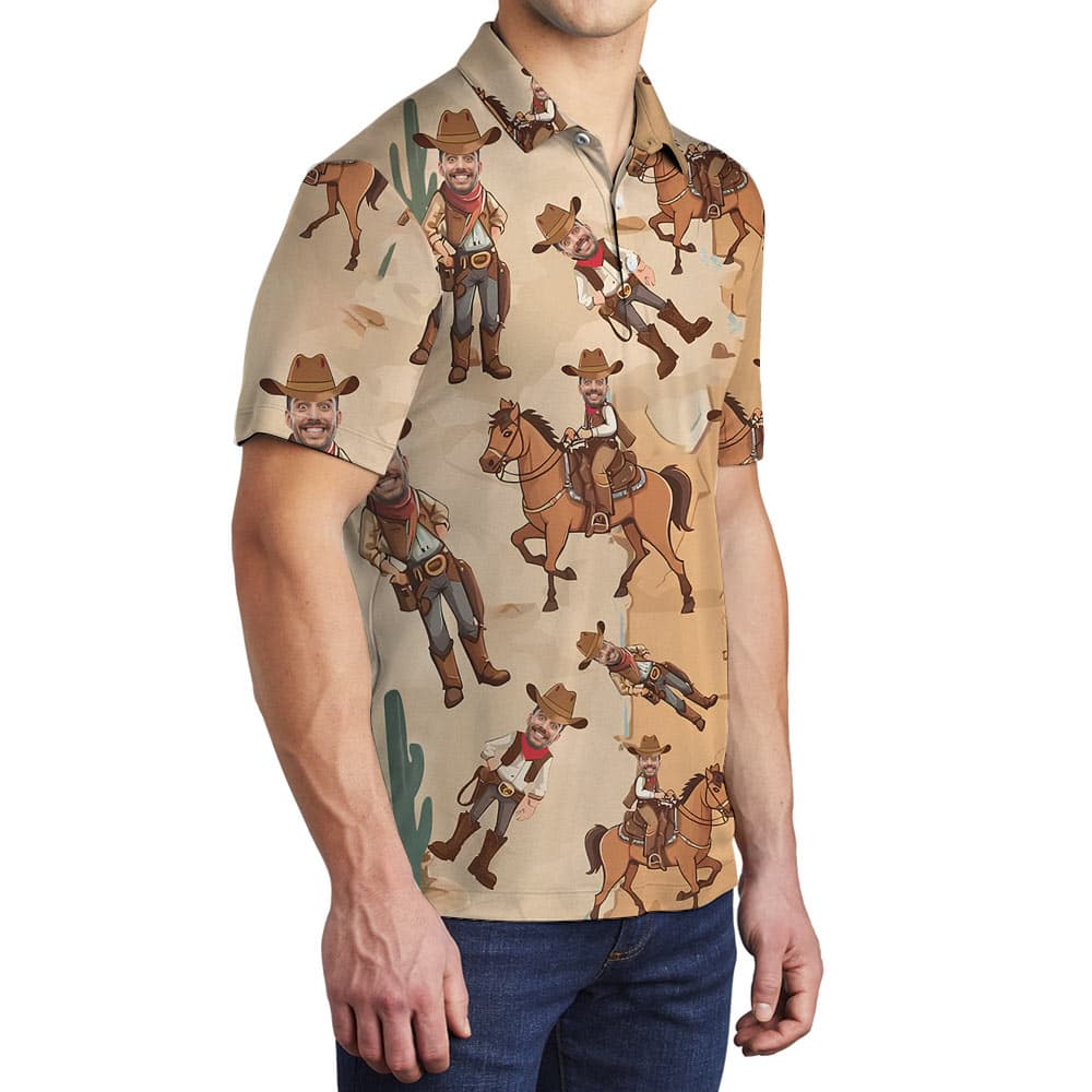 Custom Face Western Cowboy Hawaiian Polo Shirt