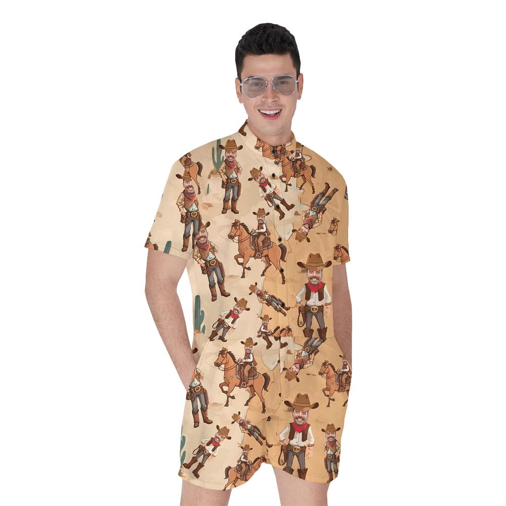 Custom Face Western Cowboy Hawaiian Romper