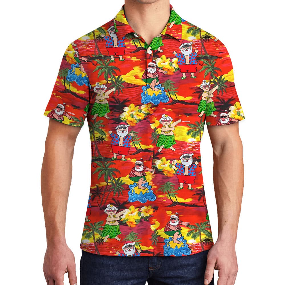 Cute Hula Santa Tropical Orange Polo Shirt