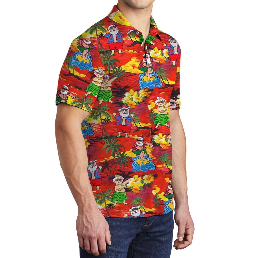 Cute Hula Santa Tropical Orange Polo Shirt
