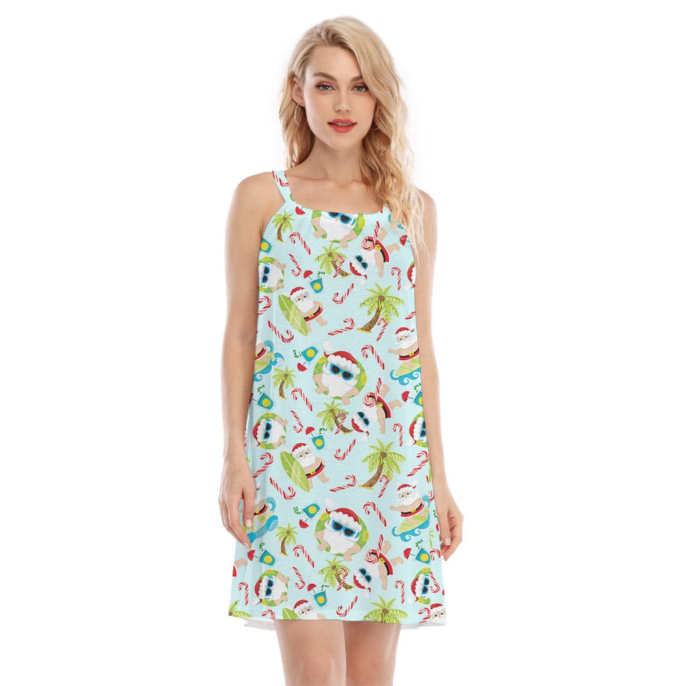 Cute Santa Christmas Candy Cane Cami Dress