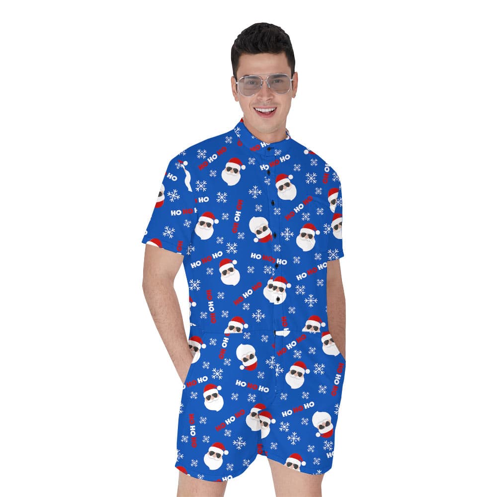Cute Santa Claus Ho Ho Ho Blue Romper