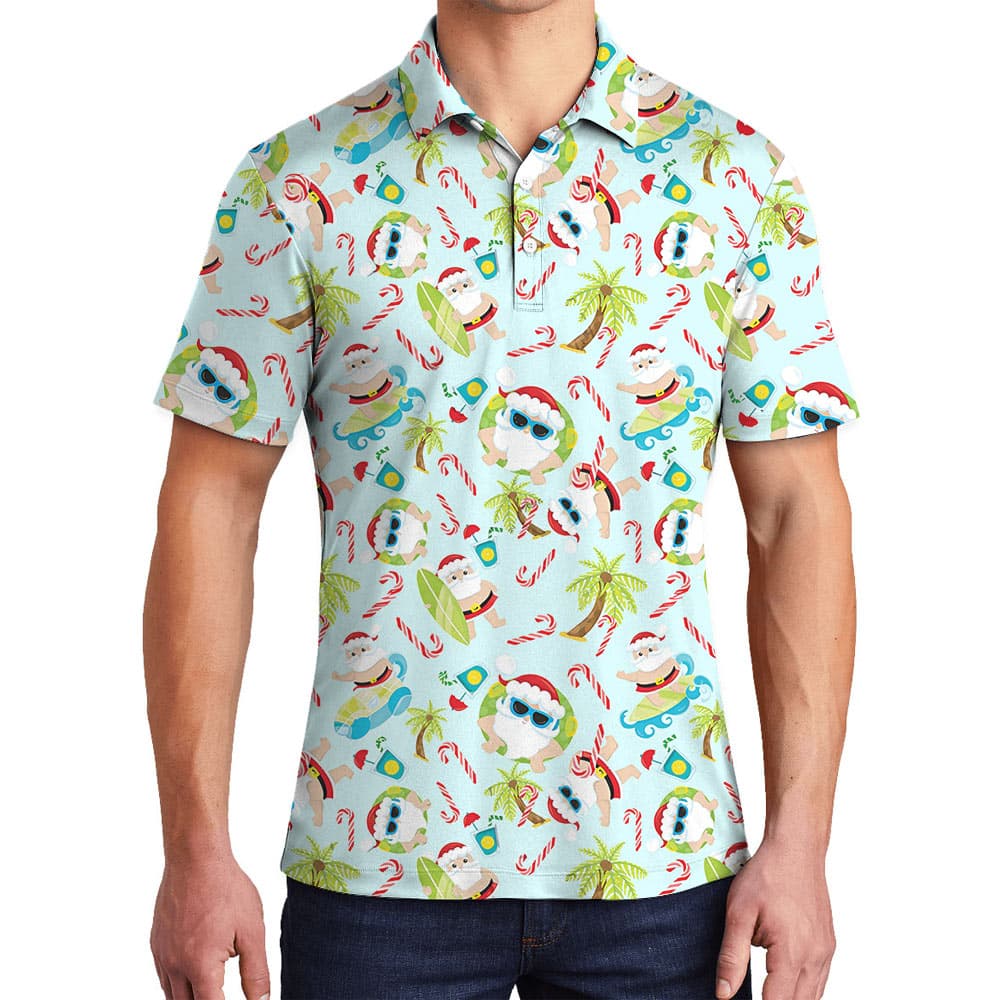 Cute Santa Claus Summer Tropical Polo Shirt