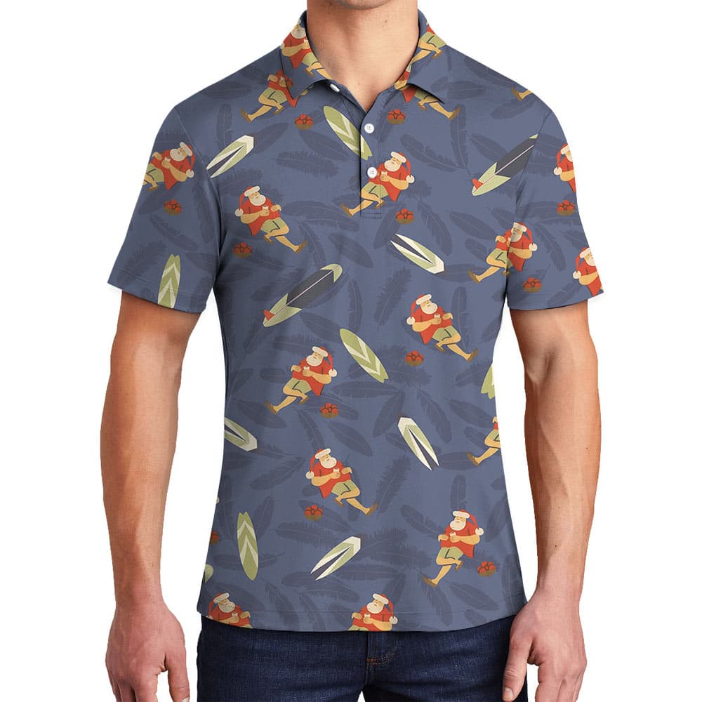 Cute Santa Claus Surfing Board Navy Polo Shirt
