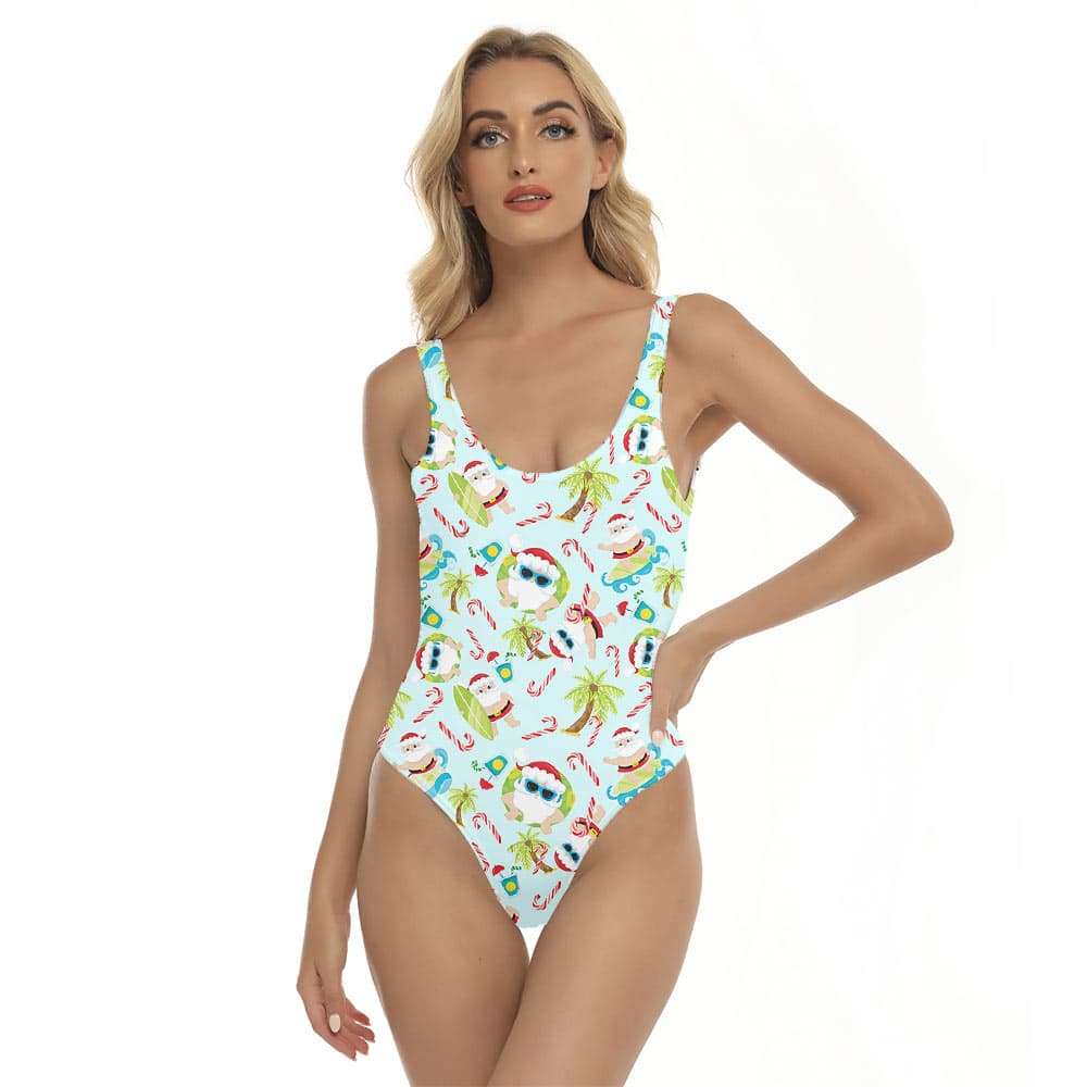 Cute Santa Claus Surfing Christmas Tropical Swimsuit