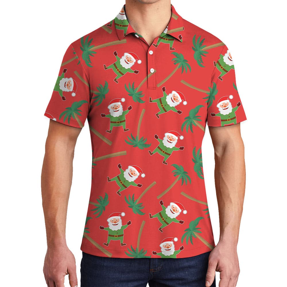 Cute Santa Claus Tropical Palm Tree Polo Shirt