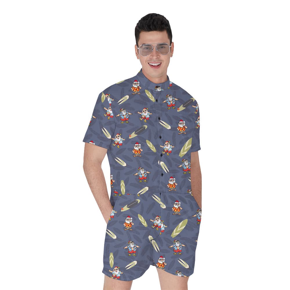 Cute Summer Santa Claus Navy Men's Romper