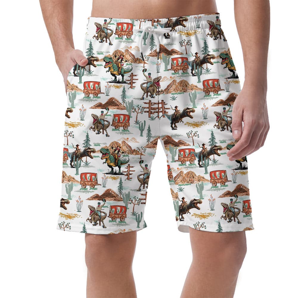 Dinosaur Cowboy Hawaiian Beach Shorts
