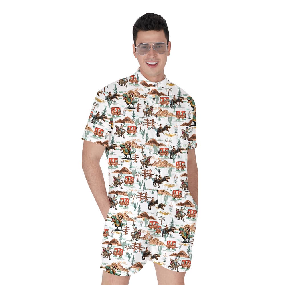 Funny Cowboy Dinosaur Hawaiian Romper For Men