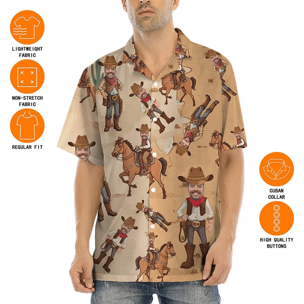 Funny Custom Face Cowboy Hawaiian Shirt