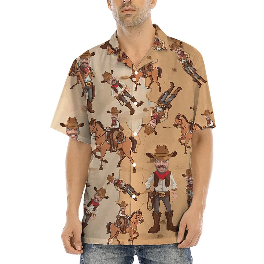Funny Custom Face Cowboy Hawaiian Shirt (3)