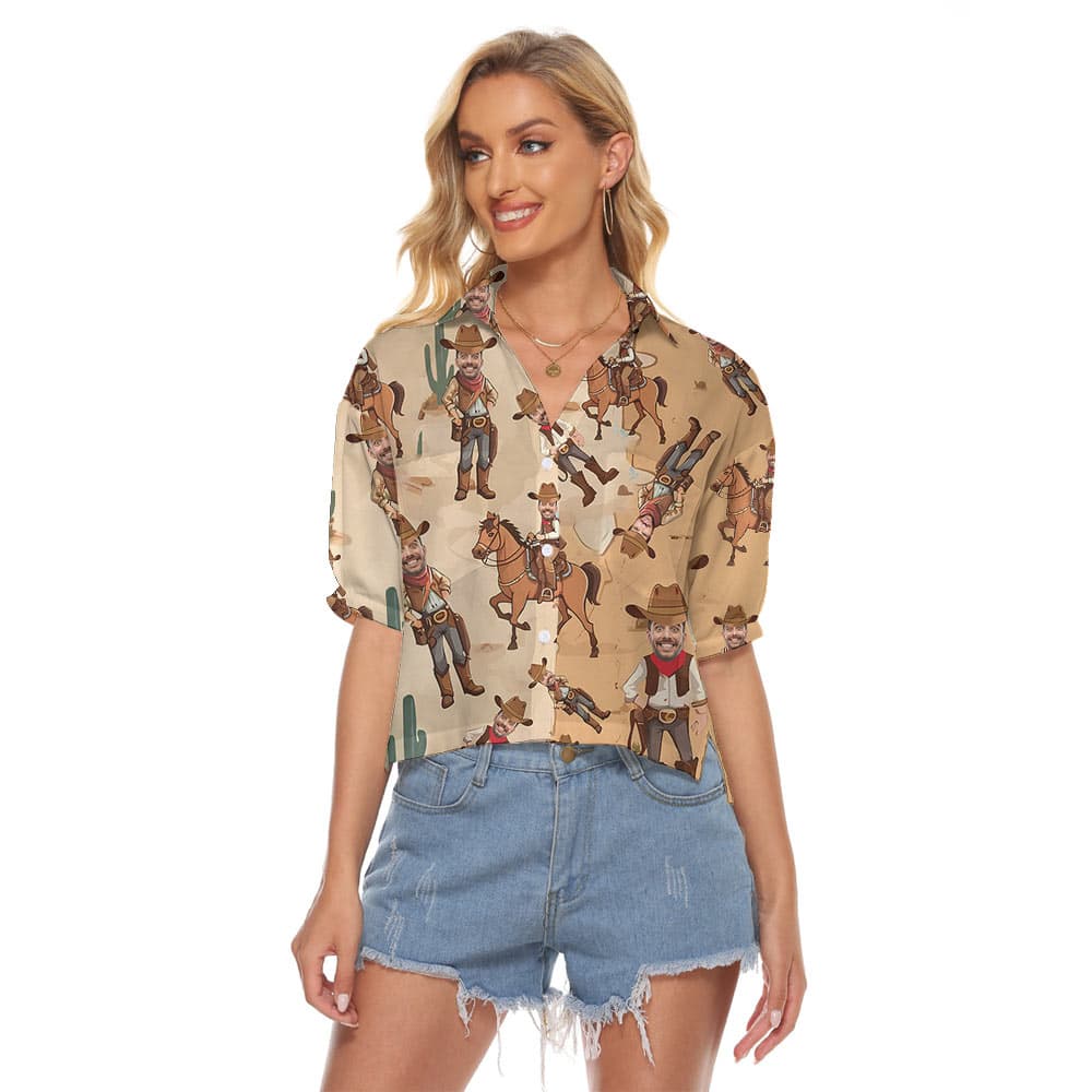 Funny Custom Face Cowboy Women's Crop Top Shirt