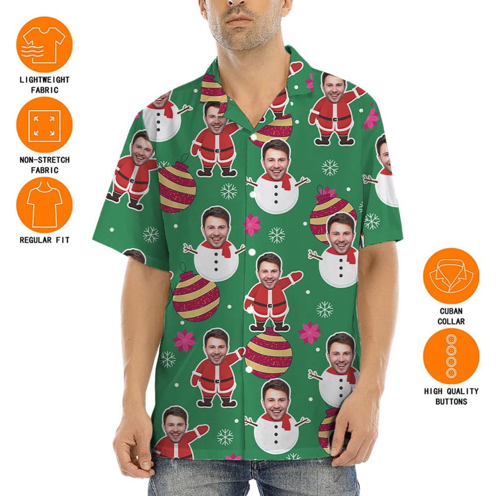 Funny Custom Face Santa Snowman Hawaiian Shirt