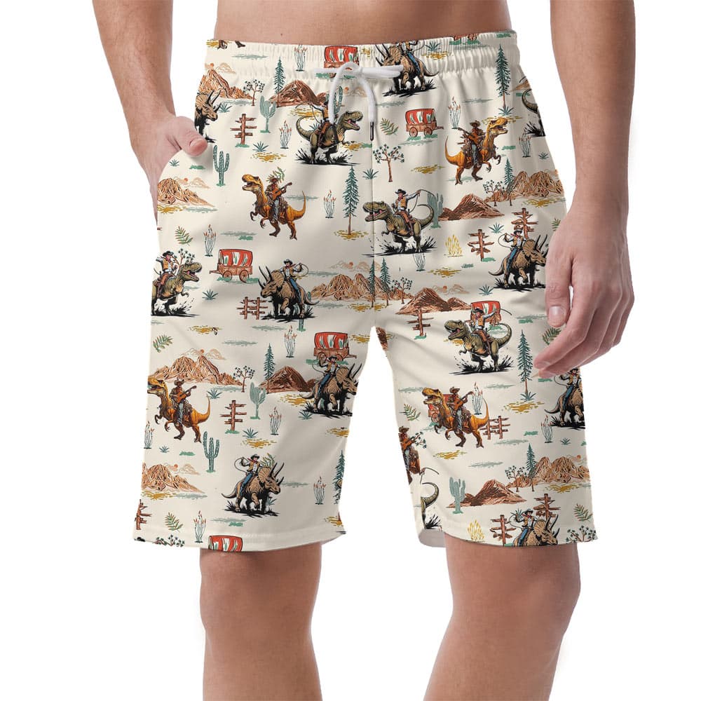 Funny Dinosaur Cowboy Hawaiian Beach Shorts