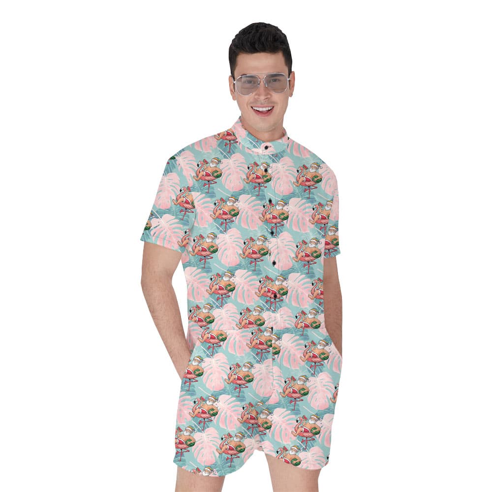 Funny Santa Claus Flamingo Hawaiian Romper