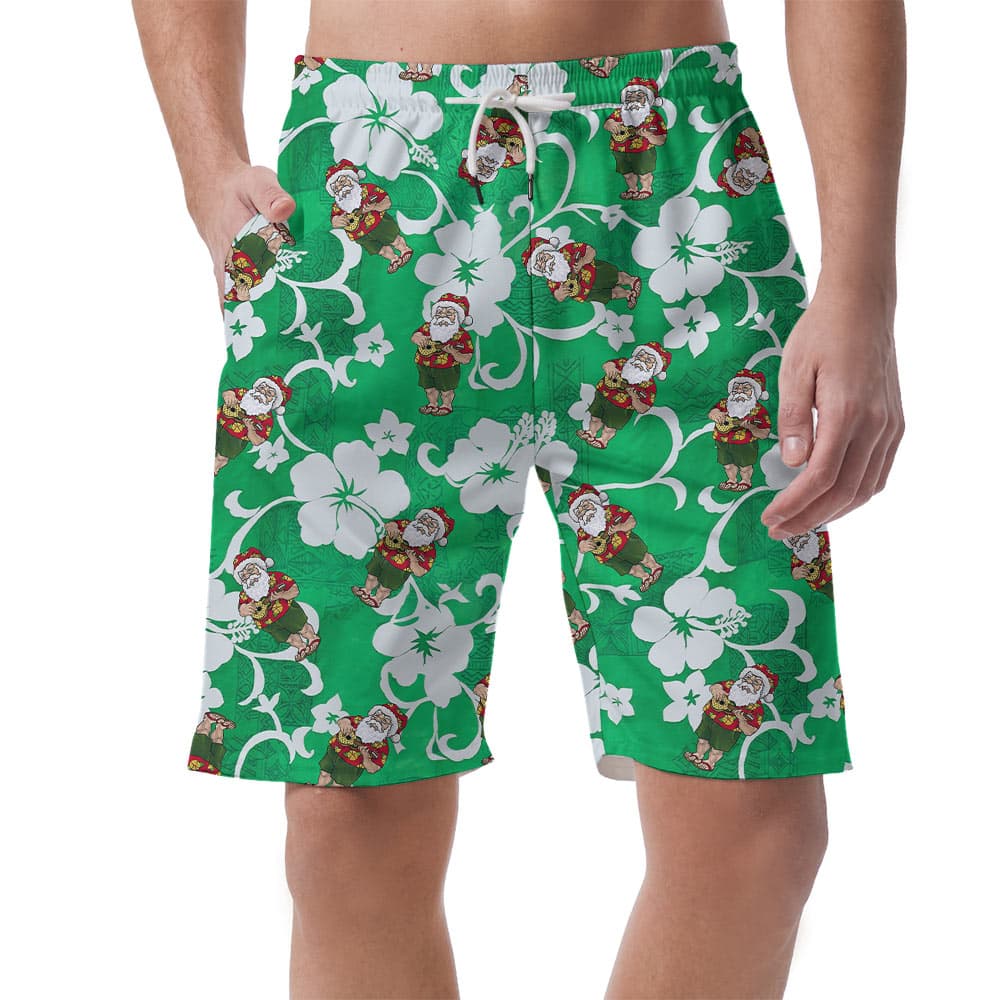 Funny Santa Claus Playing Ukulele Vintage Aloha Beach Shorts