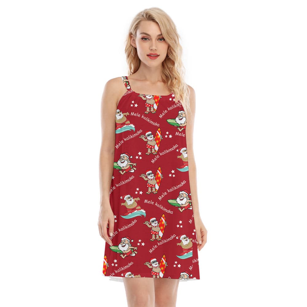 Funny Santa Claus Surfing Red Cami Dress