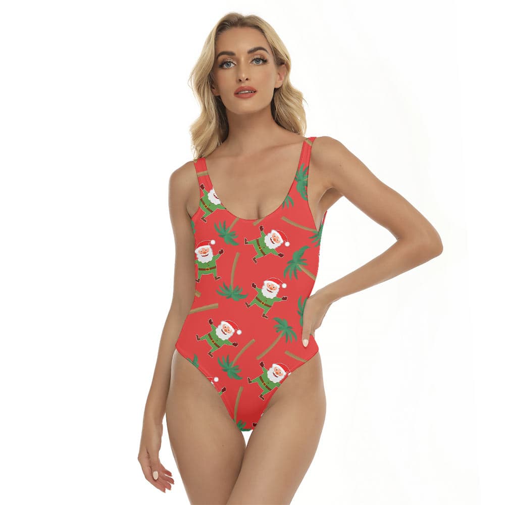 Funny Santa Claus Tropical Palm Trees Hawaiian Swimsuit
