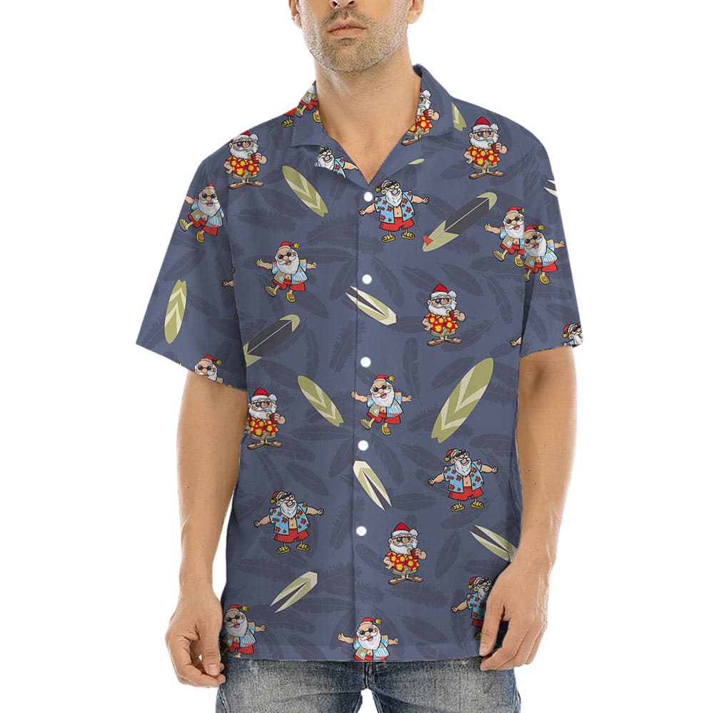 Funny Summer Santa Claus Navy Christmas Hawaiian Shirt (2)