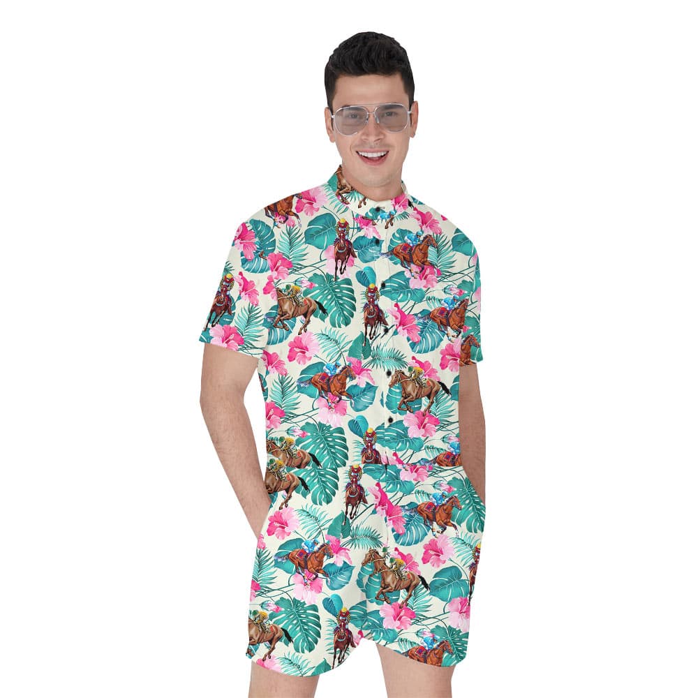 Horse Racing Floral Hawaiian Romper