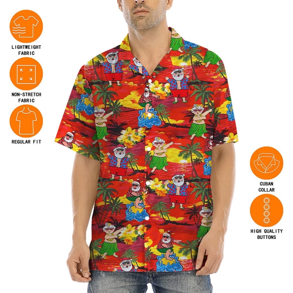 Hula Santa Sunset Beach Tropical Hawaiian Shirt