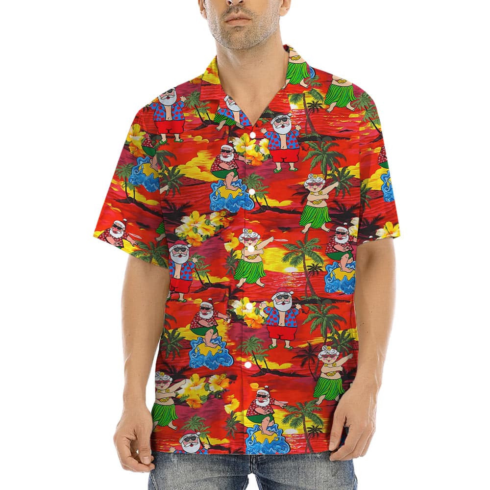 Hula Santa Sunset Beach Tropical Hawaiian Shirt (2)