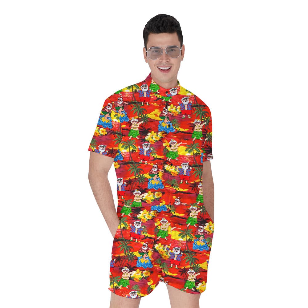 Mele Kalikimaka Santa Tropical Men's Romper