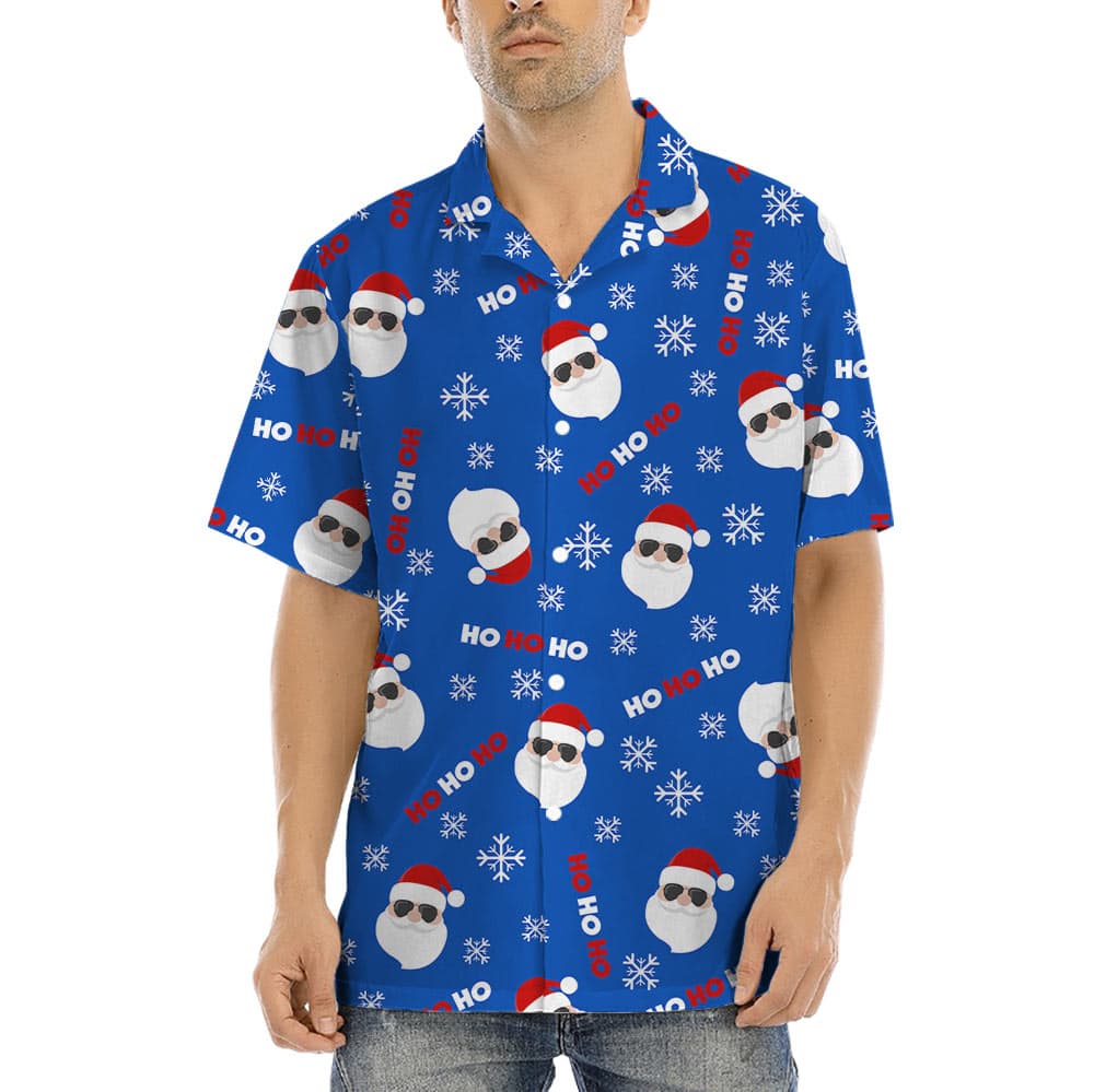 Santa Claus Ho Ho Ho Blue Hawaiian Shirt (6)