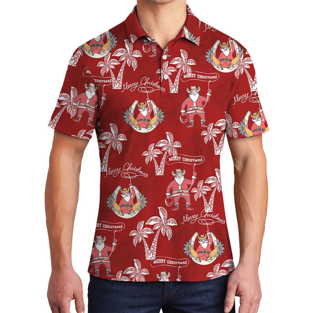 Santa Cowboy Hawaiian Polo Shirt